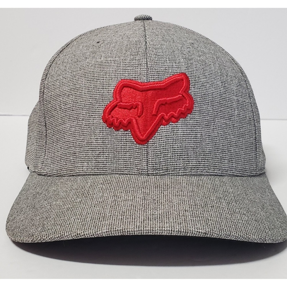 New Era FOX Racing Hat Flex Fit L/XL Grey/White Woven w/ Red Fox Moto Cross Logo